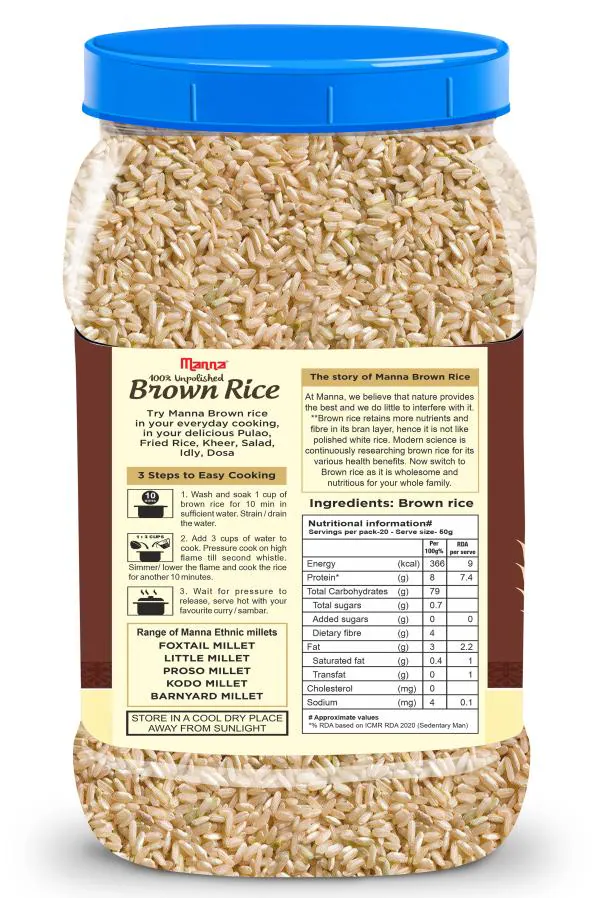Manna Brown Rice, 1kg Long Grain, Unpolished, High in Fibre JioMart