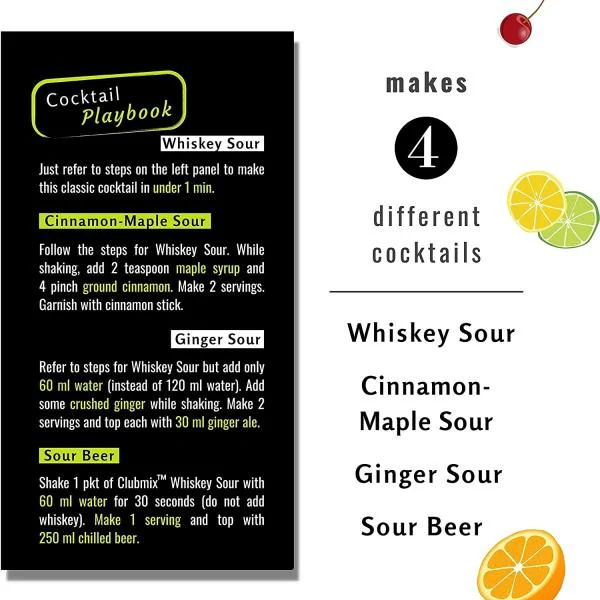 CLUBMIX COCKTAILS WHISKY SOUR COCKTAIL MIXTURE 10 PACKETS Each