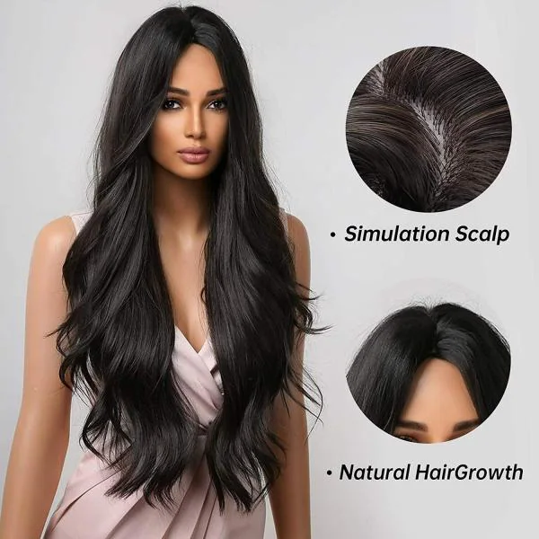 Akashkrishna Long wavy hair Wigs for Women Curly Synthetic Hair (black  wavy) - JioMart