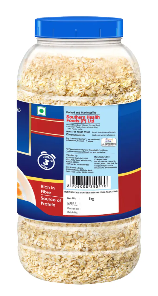 Manna Instant Oats 1Kg White Oats High in Fibre and Protein Helps