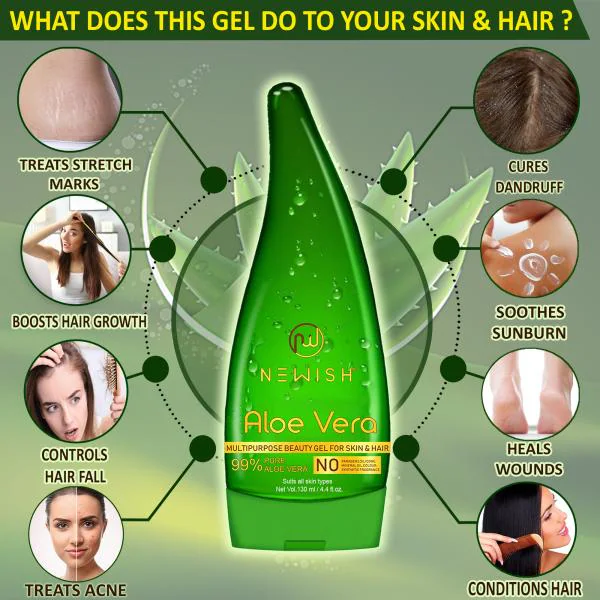 Newish Pure Aloe Vera Gel For Face Glow, Hair Growth & Skin Moisturizer For  Women & Men, 130 ml - JioMart
