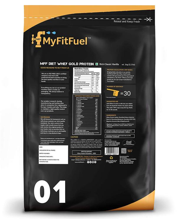 MyFitFuel Diet Whey Gold Protein Isolate Pure Isolate + Digestive Enzymes Rich Chocolate
