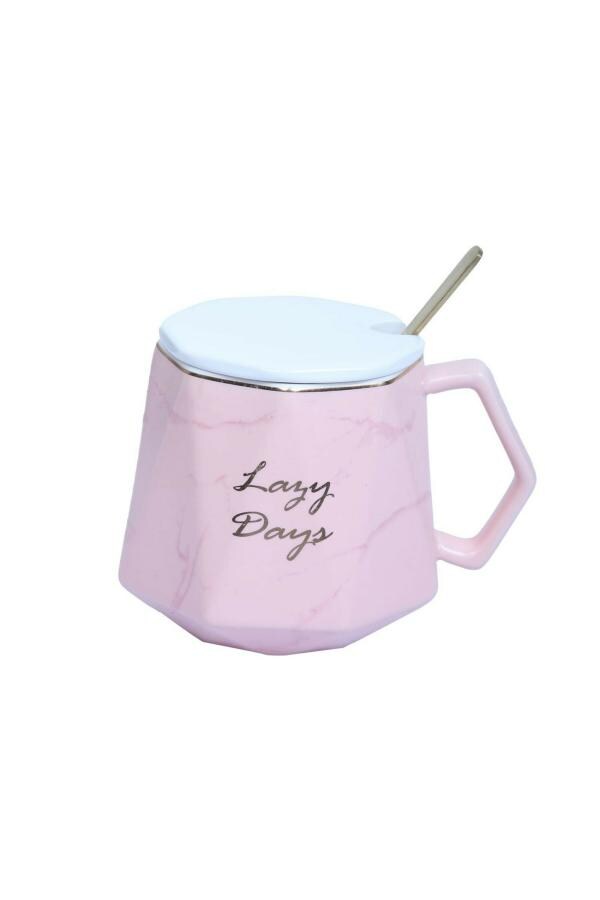 Lofa Pink Ceramic Coffee Mugs with Lid and Spoon JioMart