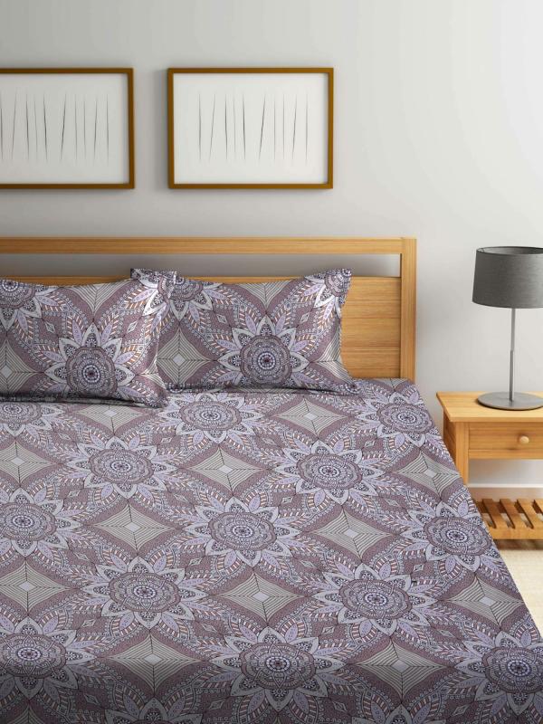 Bombay Dyeing 100 TC Cotton King Size Abstract Flat Bedsheet (Brown