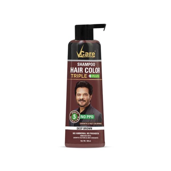 VCare Shampoo Hair Colour Shampoo, Dark Brown 180ml for Women and Men