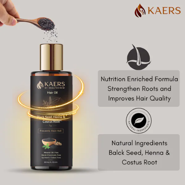 Kaers Black Seed, Henna & Costus Root Hair Oil | Pure Black Seed | 100%  Natural & Ayurvedic | Controls Hair Fall & Thinning | 200 ml x 2 (Pack of  2) - JioMart