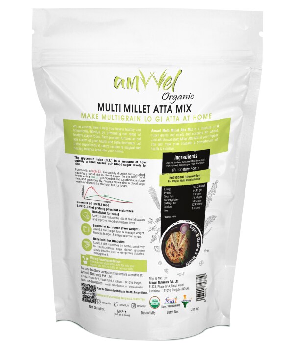 Amwel Organic Multi Millet Atta Mix 900g x 2pc Make Multigrain Atta