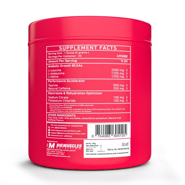 Bigmuscles Nutrition Bcaa Energy 30 Serving 180g , Lychee JioMart
