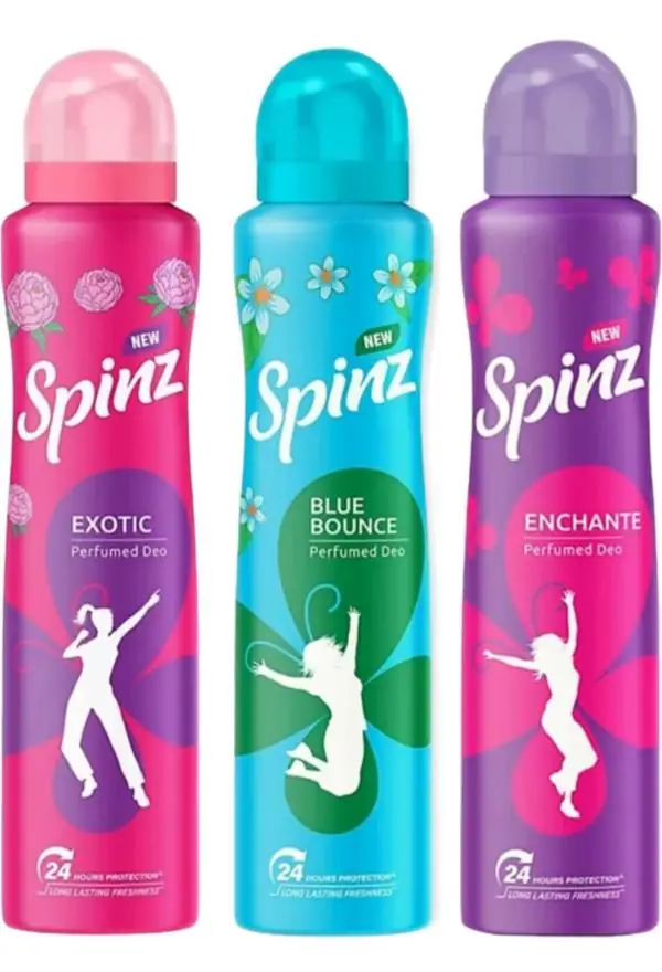 Spinz Exotic , Blue Bounce & Enchante Perfumed Deo Spray 150ML Each