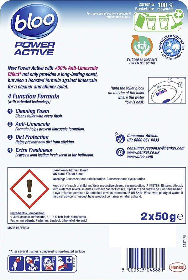 Bloo 4in1 Solid Toilet Rim Block Toilet Cleaner Power Active Fresh