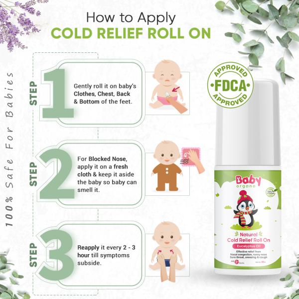 Baby Organo Natural Cold Relief Roll On For Cold, Cough, Nose Block and