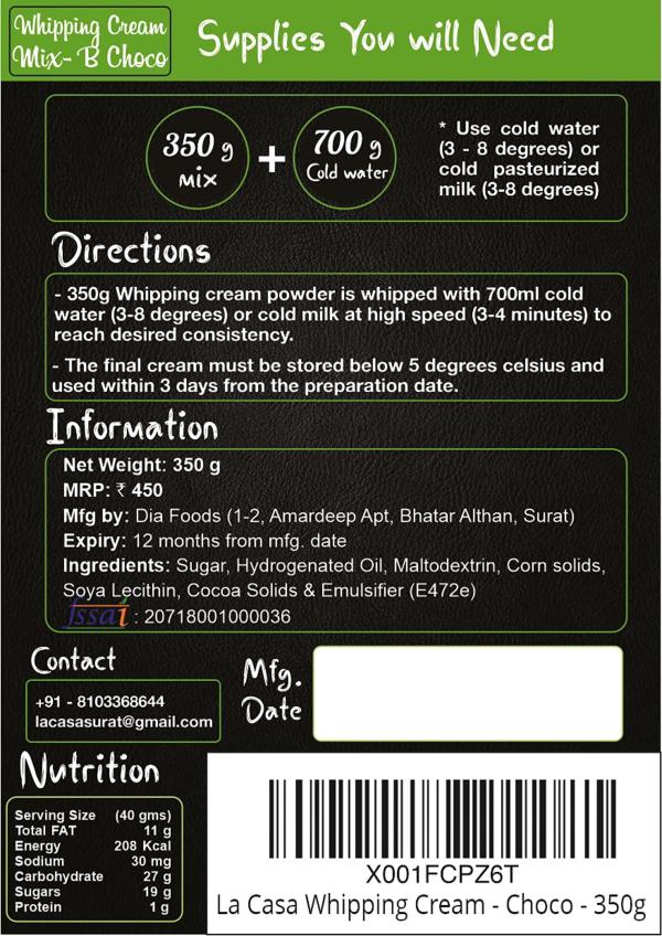 La Casa Vegan Whipping Cream Powder Belgian Chocolate 350 Gm JioMart