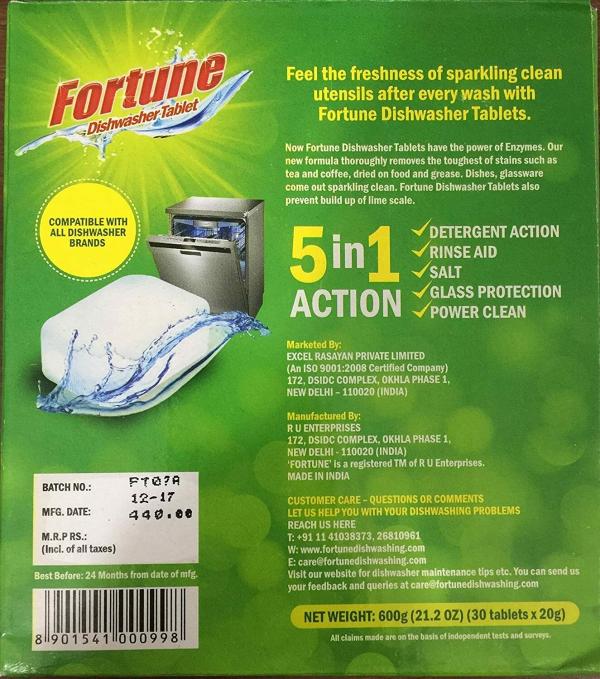 FORTUNE Dishwasher Tablets, 5 in 1 Action, Fresh Scent, 90 Count (90.00