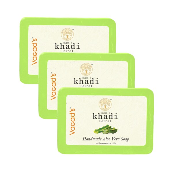 Vagad's Khadi Aloe Vera Soap 125gm With Aloe Vera Extract Free from Parabens Pack of 3