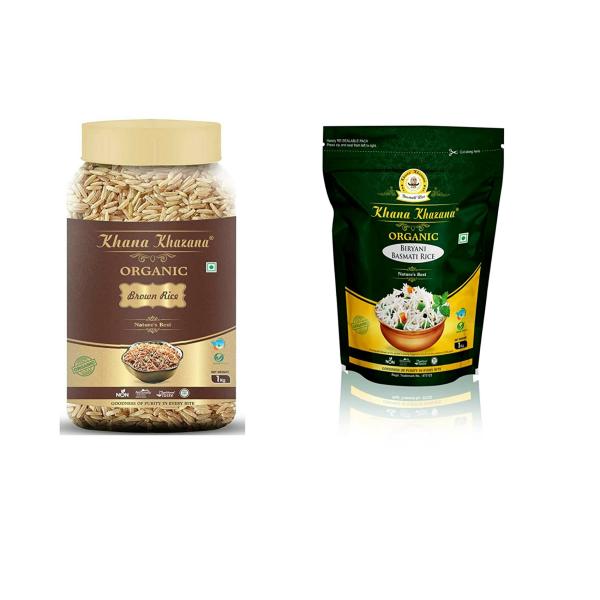 Khana Khazana Organic Brown Rice And Biryani Basmati Rice, 1 Kg