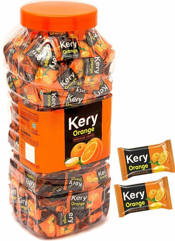 Kery Orange Candy Big Jar, 750g [Juicy Orange Bite Sweets Candy Toffee