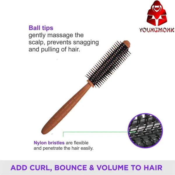 YOUNGMONK Hair Curling Roller Round Comb Brush (Multicolor) - JioMart