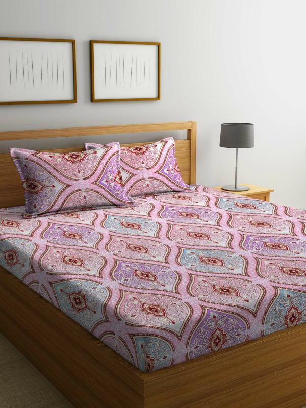 Bombay Dyeing Pink Cotton Double Bed Sheet With Pillow Cover JioMart