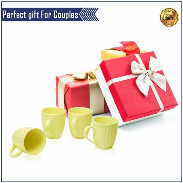 SAIJI MUGS Premium Coffee Mug Set of 4, 300ml (Yellow Glam) Microwave