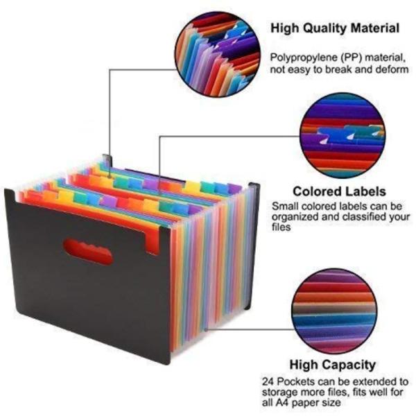 KARTUNBOX 24 Pockets Rainbow A4 Letter Size Expandable File/Folder