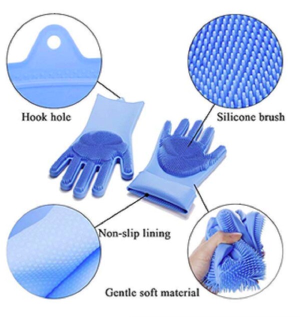 Shopfleet Dishwashing Gloves with Wash Scrubber + Magic Silicone Gloves + Heat Resistant JioMart