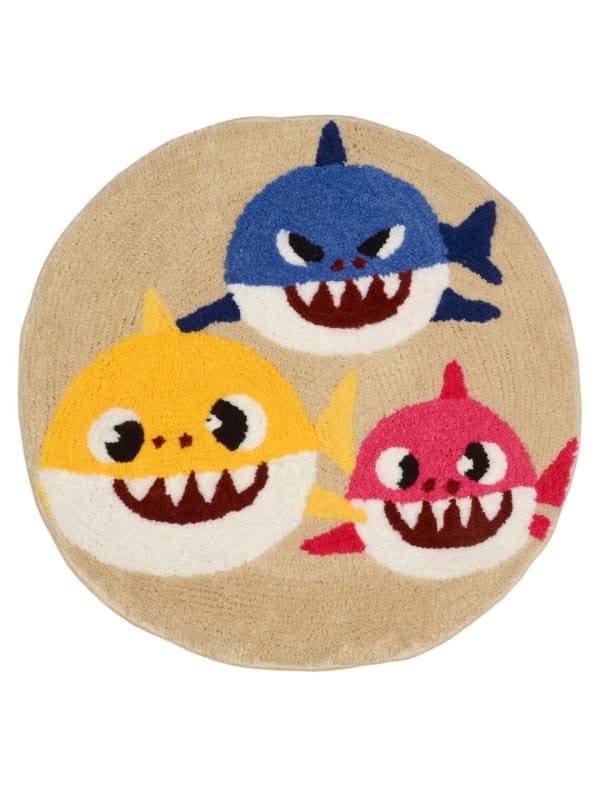 Saral Home Easy Living Beige Microfiber Baby Shark Round Bath Mat 60 cm