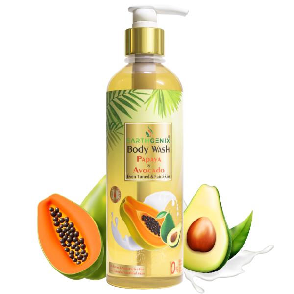Earthgenix Body Wash Papaya & Avocado (300ml), (Loofah Free), For Even