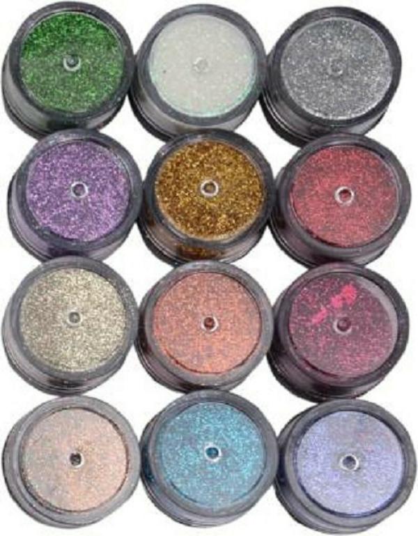 Whinsy Eye makeup EyeShadow Glitter Loose Powder 12 Pcs, Multicolor
