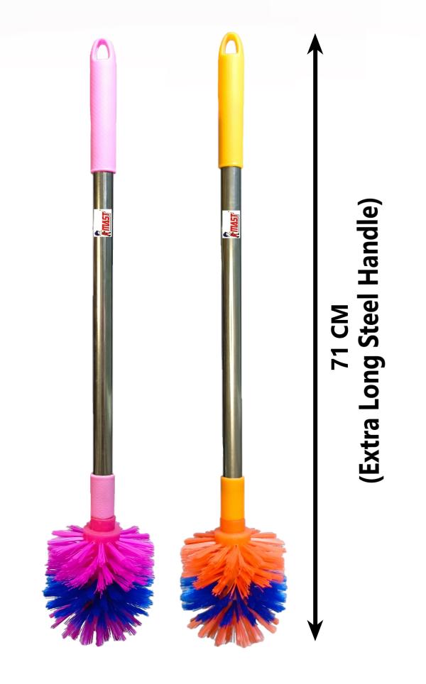 Mast Toilet Cleaning Brush Round with Extra Long Steel Handle Pack of