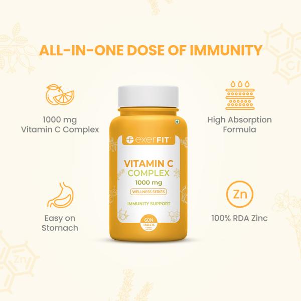 Exerfit Vitamin C ComplexImmunity Support Formulawith Rose Hip, Bioflavonoid & Zinc (60