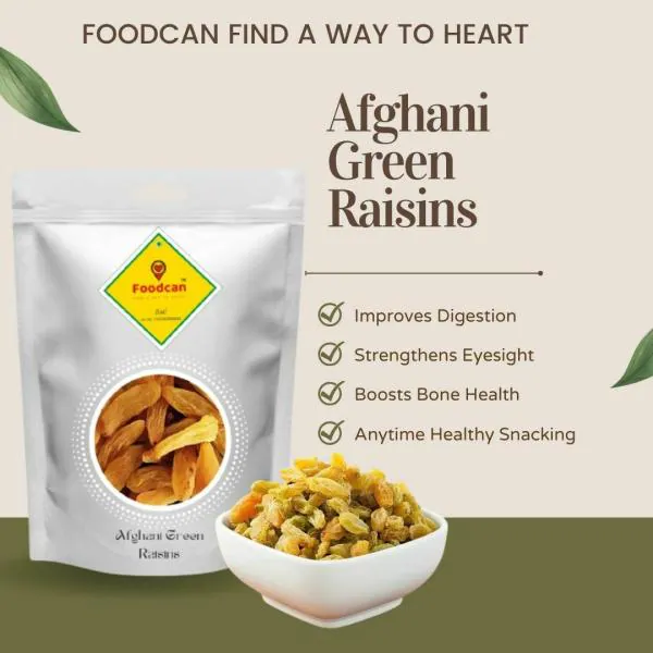 Foodcan Raisins Original Afghani Kismis Dakh Green Long Size (Kishmis) Seedless 400g JioMart