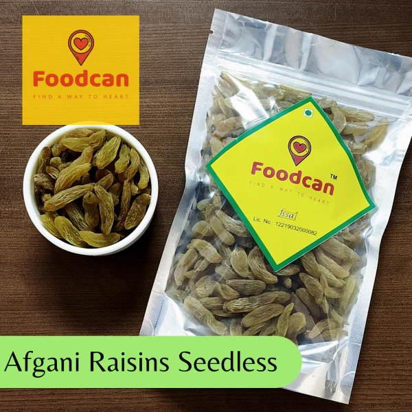 Foodcan Raisins Original Afghani Kismis Dakh Green Long Size (Kishmis) Seedless 400g JioMart