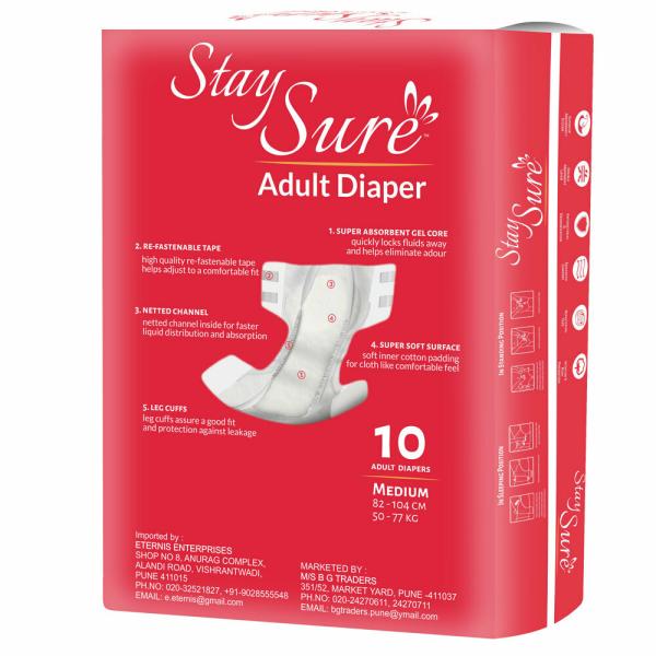 STAY SURE ADULT DIAPER MEDIUM SIZE PACK OF 10 PCS JioMart