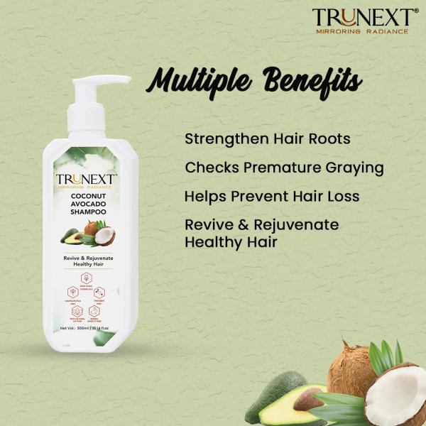 Trunext Coconut Avocado Shampoo, Prevents Dandruff and Repairs Damaged Scalp, Natural Avacado