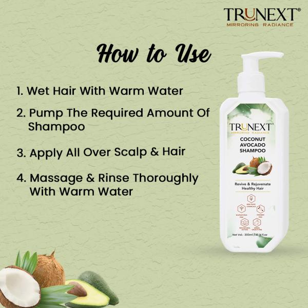 Trunext Coconut Avocado Shampoo, Prevents Dandruff and Repairs Damaged Scalp, Natural Avacado