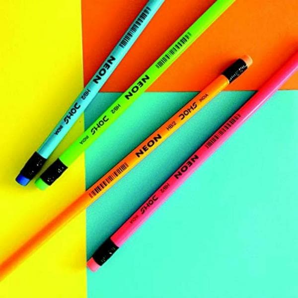 Rubber Tipped Graphite Pack of 10 Pencils Doms Neon Multi-color Wooden Pencil 
