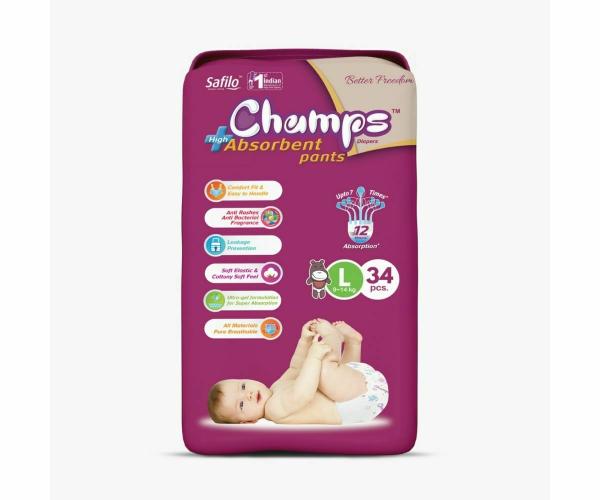 Champs baby diaper high absorbent baby pant diapers Large (34 Pcs