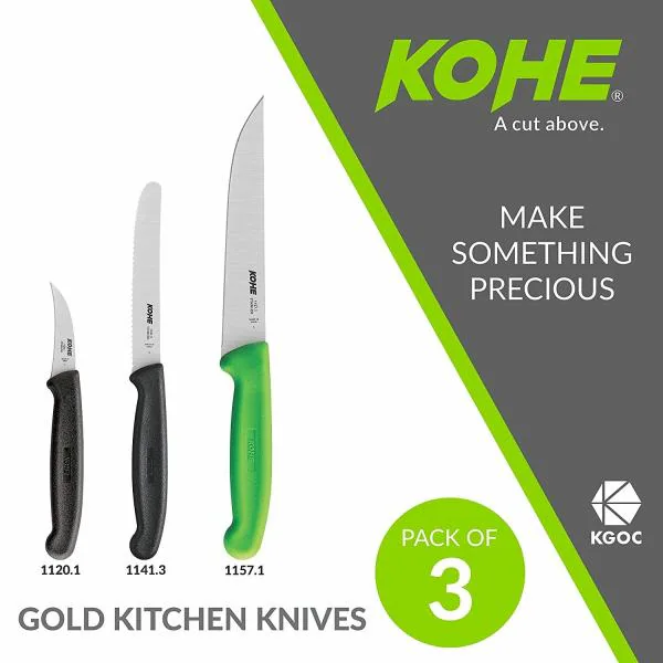 KOHE Kitchen Knife Set Pack of 1 Paring Curved Knife, 1 Utility Wide