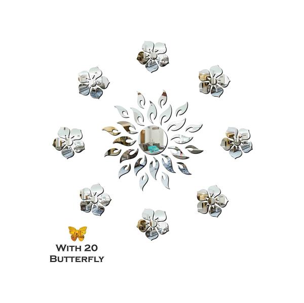 Look Decor Sun Flame Flower Silver With Butterfly Golden 3D Acrylic