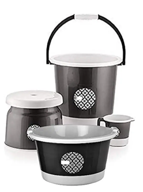 Bathroom Plastic Bucket With Mug 16 L 1 Bucket and 1 mug pack of 1 Grey