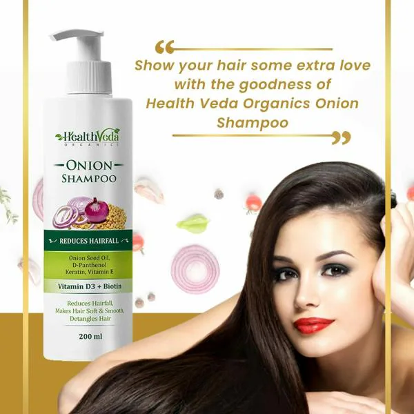 Health Veda Organics Onion Shampoo with Vitamin D3 & Biotin for Hair Growth  & Hair Fall