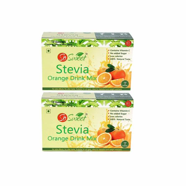 So Sweet Stevia Sugar Free Orange Drink Mix 12 Sachet Pack of 2