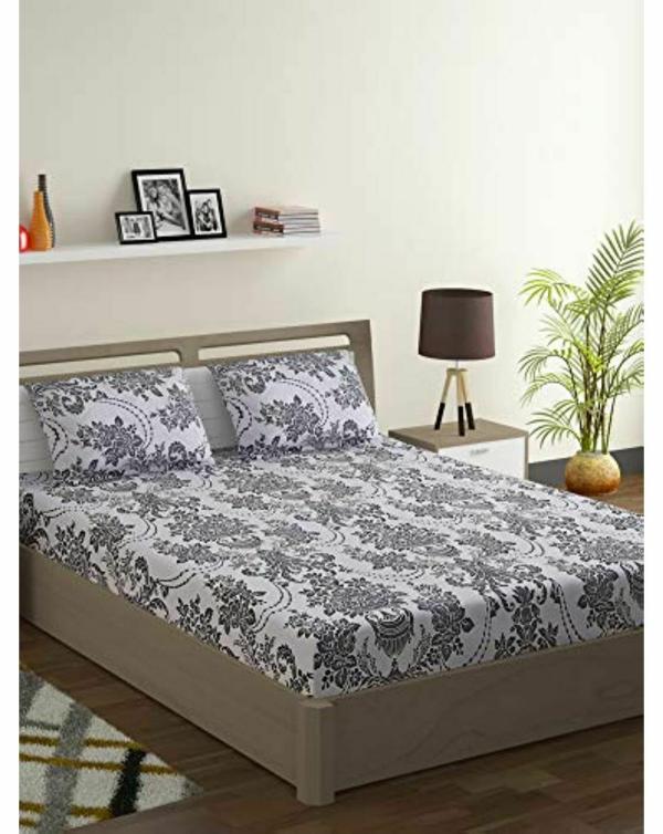 Swayam Floral Design Sparkle Cotton Double Bedsheet with 2 Pillow