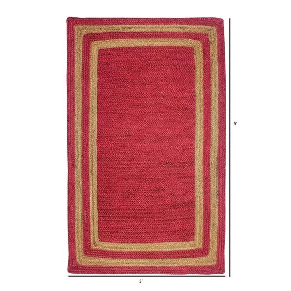 MRIC Classic Collection Jute Carpet 3' x 5' Red/Beige Handmade Natural