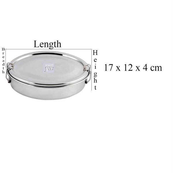 JVL Silver Stainless Steel Big Single Layer Oval Lunch Box With Small