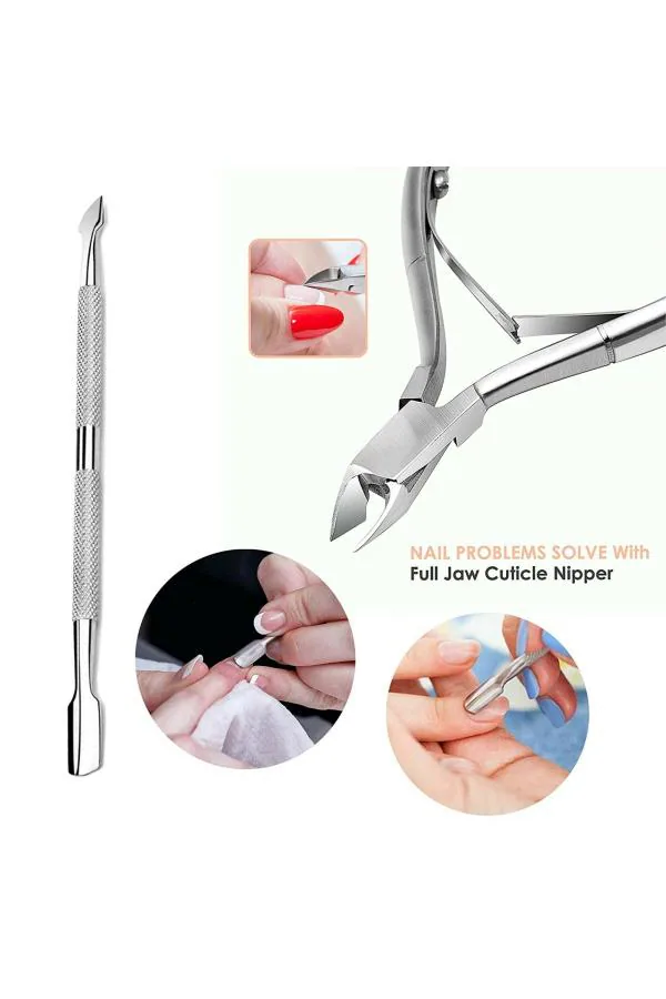 Sminakh Black Stainless Steel 1 Cuticle Pusher, 1 Cuticle Cutter