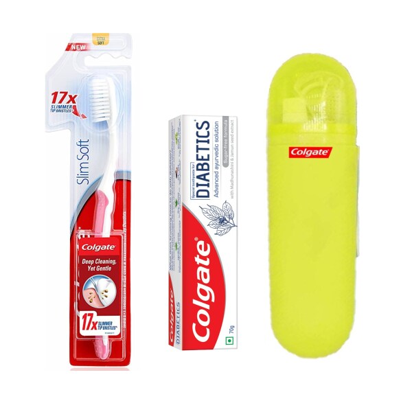 SlimSoft 17x Bristles Toothbrush+Toothpaste for the oral health of Diabetics70g+AntiBacterial