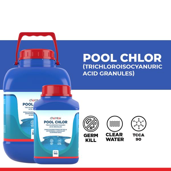 Chemtex Pool Chlor Chlorine granules for pool TCCA 90 Removes Bacteria, Virus, Biofilms (1