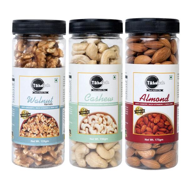 Tikhalwale Dry Fruits Combo Pack of Walnut Kernels, Cashew , Almond