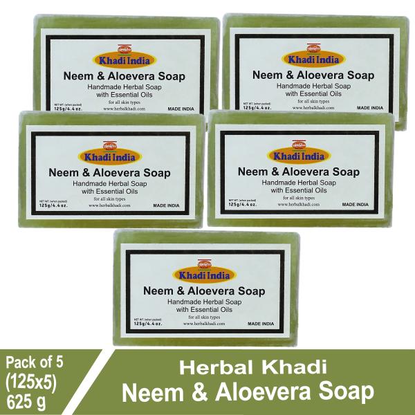 Herbal Khadi Natural Neem & Aloevera Soap Clear & Glow Moisturize Skin Remove Dryness & Heat